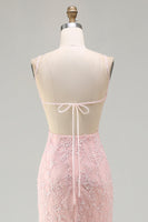 Load image into Gallery viewer, Sparkly Floral Pink Mermaid Long Beaded Prom Dress with Slit