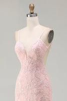 Load image into Gallery viewer, Sparkly Floral Pink Mermaid Long Beaded Prom Dress with Slit