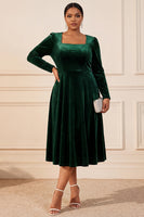 Load image into Gallery viewer, Dark Green Velvet A Line Midi Glitter Holiday Party Dress with Sleeves
