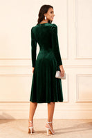 Load image into Gallery viewer, Dark Green Velvet A Line Midi Glitter Holiday Party Dress with Sleeves