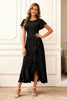 Load image into Gallery viewer, Glitter Black Round Neck Midi Holiday Party Dress with Sleeves