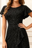 Load image into Gallery viewer, Glitter Black Round Neck Midi Holiday Party Dress with Sleeves