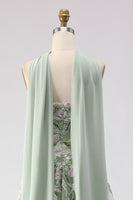 Load image into Gallery viewer, Floral Dusty Sage A Line Neck Scarf Tulle Long Prom Dress with Slit