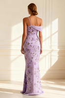 Load image into Gallery viewer, Floral Purple Spaghetti Straps Mermaid Long Prom Dress with Slit