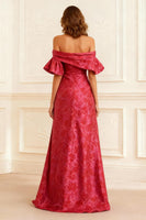 Load image into Gallery viewer, Rust Sheath Off the Shoulder Jacquard Long Prom Dress with Slit