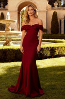 Load image into Gallery viewer, Burgundy Off the Shoulder Mermaid Maxi Formal Dress