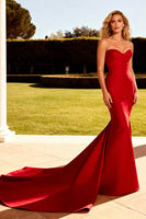 Load image into Gallery viewer, Red Strapless Mermaid Satin Maxi Formal Dress