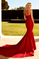 Load image into Gallery viewer, Red Strapless Mermaid Satin Maxi Formal Dress