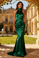Load image into Gallery viewer, Dark Green Mermaid High Neck Satin Maxi Formal Dress