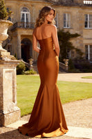 Load image into Gallery viewer, Burnt Orange Satin Strapless Mermaid Long Formal Dress