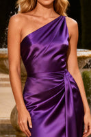 Load image into Gallery viewer, Purple One Shoulder Mermaid Satin Maxi Formal Dress with Sash