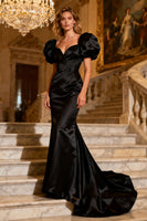 Load image into Gallery viewer, Sweetheart Maxi Mermaid Black Tie Dress with Sleeves