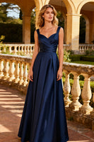 Load image into Gallery viewer, Navy Thick Straps Satin A Line Maxi Formal Dress
