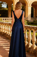 Load image into Gallery viewer, Navy Thick Straps Satin A Line Maxi Formal Dress