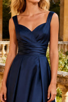 Load image into Gallery viewer, Navy Thick Straps Satin A Line Maxi Formal Dress