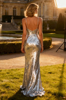 Load image into Gallery viewer, Sparkly Silver Spaghetti Straps Sequin Mermaid Long Prom Dress