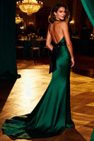 Load image into Gallery viewer, Dark Green Mermaid Halter Satin Maxi Formal Dress