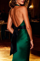 Load image into Gallery viewer, Dark Green Mermaid Halter Satin Maxi Formal Dress