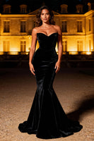 Load image into Gallery viewer, Black Mermaid Velvet Strapless Maxi Formal Dress