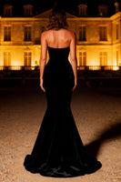 Load image into Gallery viewer, Black Mermaid Velvet Strapless Maxi Formal Dress