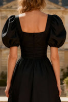 Load image into Gallery viewer, Black Square Neck A-Line Midi Semi Formal Dress