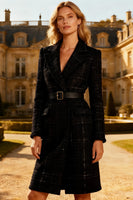 Load image into Gallery viewer, Black Tweed Midi Notched Lapel Blazer Dress with Belt