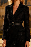 Load image into Gallery viewer, Black Tweed Midi Notched Lapel Blazer Dress with Belt