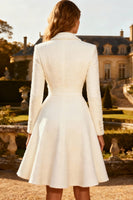 Load image into Gallery viewer, White A Line Notched Lapel Midi Blazer Dress with Buttons