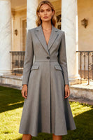 Load image into Gallery viewer, Grey Notched Lapel Single Breasted Midi Blazer Dress