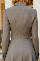 Load image into Gallery viewer, Grey Notched Lapel Single Breasted Midi Blazer Dress