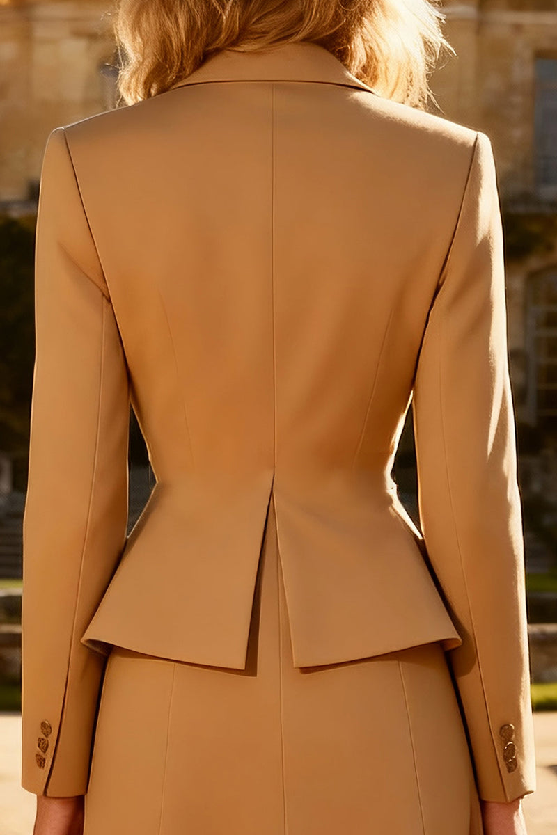 Load image into Gallery viewer, Khaki Single Breasted Peak Lapel Midi Blazer Dress