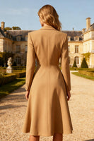 Load image into Gallery viewer, Khaki A Line Peak Lapel Midi Blazer Dress with Sleeves