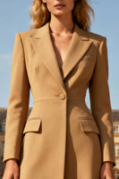 Load image into Gallery viewer, Khaki A Line Peak Lapel Midi Blazer Dress with Sleeves