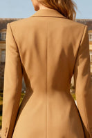 Load image into Gallery viewer, Khaki A Line Peak Lapel Midi Blazer Dress with Sleeves