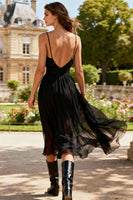 Load image into Gallery viewer, Simple Spaghetti Straps A-Line Little Black Dress