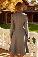 Load image into Gallery viewer, Grey Peak Lapel Single Breasted Ruched Midi Blazer Dress