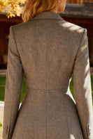 Load image into Gallery viewer, Grey Peak Lapel Single Breasted Ruched Midi Blazer Dress