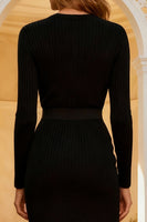 Load image into Gallery viewer, Bodycon Black Long Sleeves Midi Semi Formal Dress with Lace