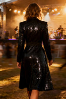 Load image into Gallery viewer, Sparkly Black Notched Lapel Sequin Midi Blazer Dress with Sleeves