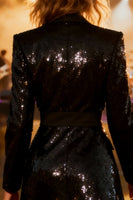 Load image into Gallery viewer, Sparkly Black Notched Lapel Sequin Midi Blazer Dress with Sleeves