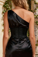 Load image into Gallery viewer, Black One Shoulder Short Corset Cocktail Dress
