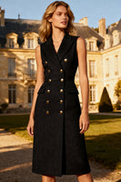 Load image into Gallery viewer, Peak Lapel Black Double Breasted Midi Blazer Dress