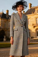 Load image into Gallery viewer, Black and White Gingham Peak Lapel Midi Blazer Dress with Buttons
