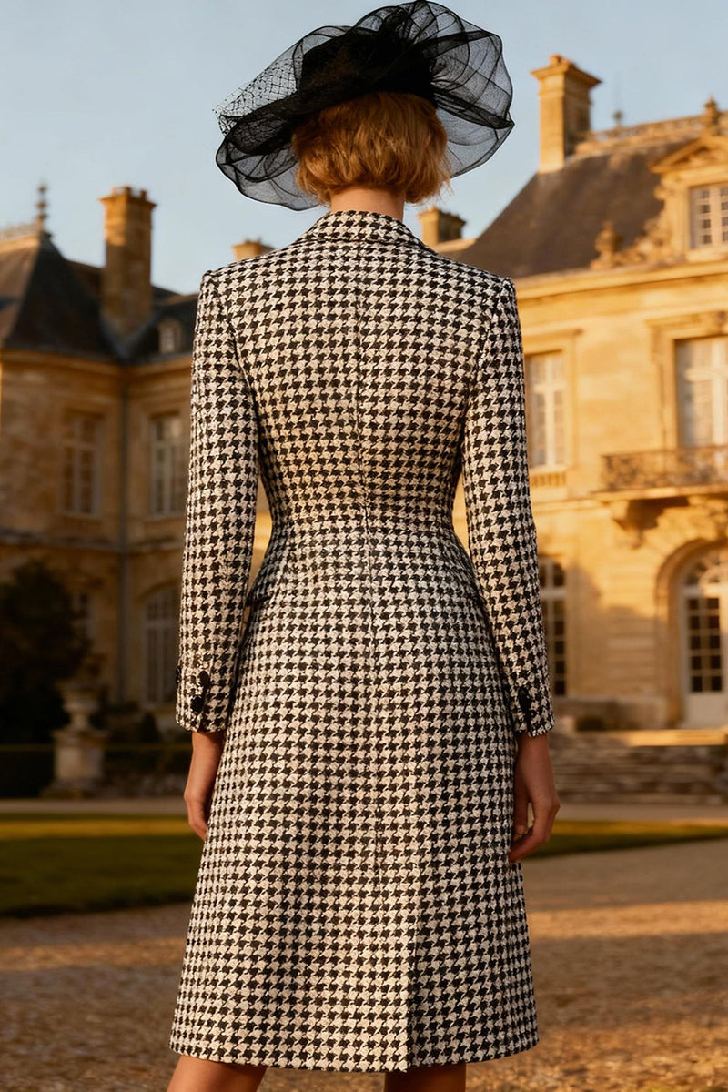 Load image into Gallery viewer, Black and White Gingham Peak Lapel Midi Blazer Dress with Buttons