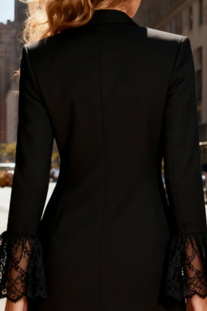 Load image into Gallery viewer, Black Peak Lapel Single Breasted Midi Blazer Dress with Lace