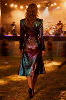 Load image into Gallery viewer, Sparkly Burgundy Peak Lapel Sequin Midi Blazer Dress