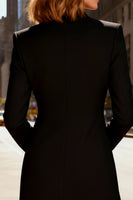 Load image into Gallery viewer, Peak Lapel Black Midi Blazer Dress with Lace
