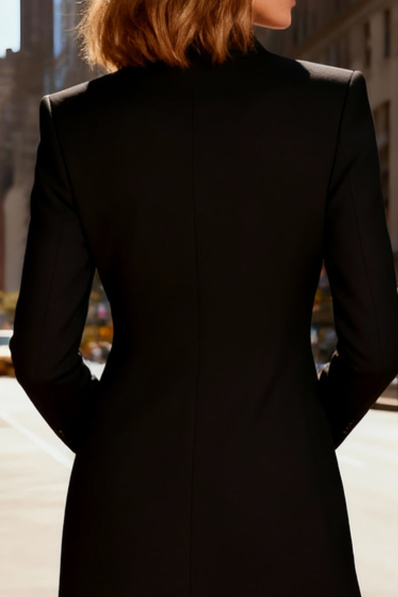 Load image into Gallery viewer, Peak Lapel Black Midi Blazer Dress with Lace