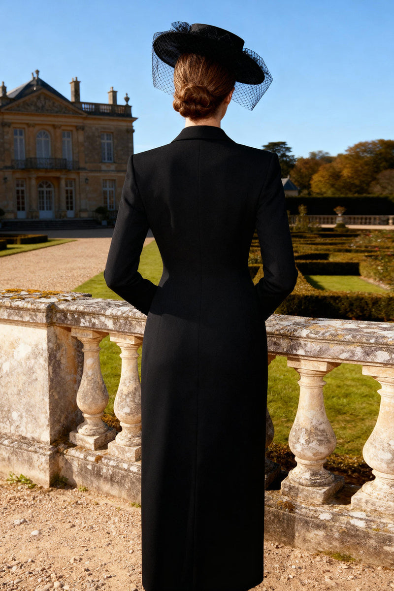 Load image into Gallery viewer, Black Double Breasted Peak Lapel Pencil Midi Blazer Dress with Slit