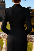 Load image into Gallery viewer, Black Double Breasted Peak Lapel Pencil Midi Blazer Dress with Slit